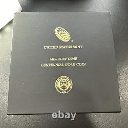 2016-W 1/10 oz Gold Mercury Dime Centennial (withOGP) Rare and Beautiful Coin