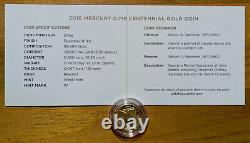 2016-W (1/10 ozt Gold) Mercury Dime Commemorative with Box & COA