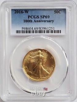 2016-W 1/2 Oz GOLD 50C 100TH ANNIVERSARY OF WALKING LIBERTY PCGS SP69 Coin