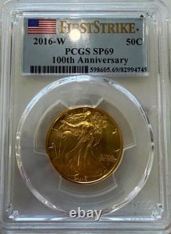 2016-W 50C Walking Liberty 100th Anniversary Gold Centennial FS Flag PCGS SP69
