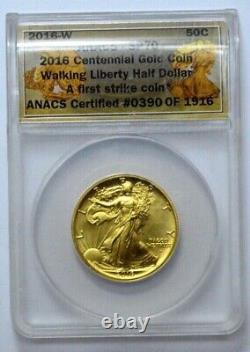 2016-W 50c ANACS SP70 1/2 oz Gold Walking Liberty Half Dollar Centennial Coin