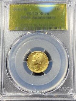 2016-W GOLD MERCURY DIME 1/10oz PCGS SP70 100th ANNIVERSARY GOLD FOIL FREE SHIP