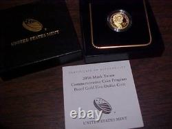 2016 W GOLD Mark Twain Commemorative $5 Coin Proof Box & CoA