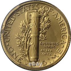 2016-W Gold Centennial 1/10 Ounce Mercury Dime PCGS SP70 100th Anniv 1st Strike