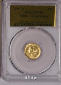 2016-W Gold Mercury 1/10 oz. 10 Cents 100th Anniv. PCGS SP70