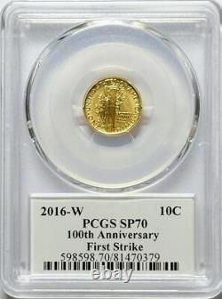 2016-W Gold Mercury Dime 10C PCGS SP70 First Strike 100th Anniversary