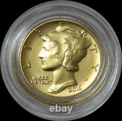 2016 W Gold Mercury Dime 1/10 Oz Gold Centennial Coin In Capsule Only
