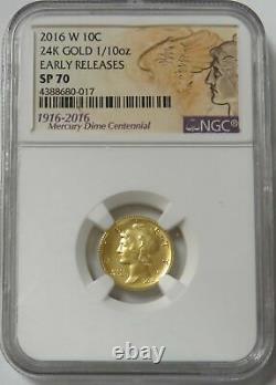 2016 W Gold Mercury Dime 1/10 Oz Gold Centennial Coin Ngc Sp 70 Early Releases