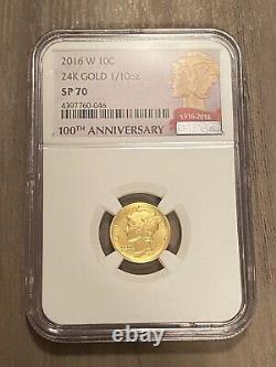 2016-W Gold Mercury Dime 1/10 oz Gold Centennial Coin NGC SP 70