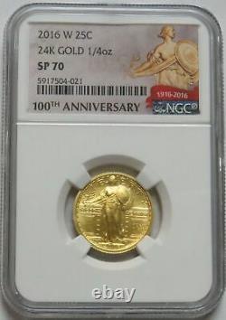 2016 W Gold Standing Liberty Quarter 25c Centennial 1/4 Oz Slq Ngc Sp70