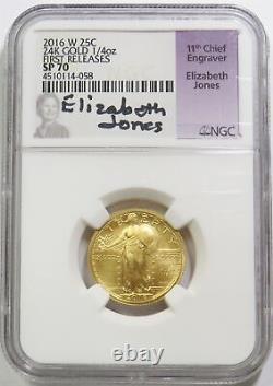 2016 W Gold Standing Liberty Quarter Jones 1/4 Oz 25c Ngc Sp70 First Releases