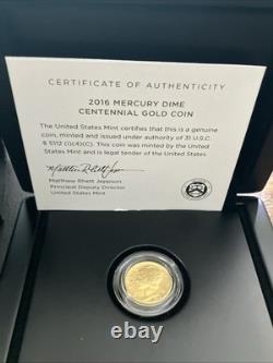 2016 W Mercury Dime Centennial 24k Gold Coin 10¢ Uncirculated 16XB. 9999