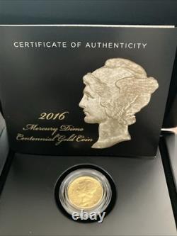 2016 W Mercury Dime Centennial 24k Gold Coin 10¢ Uncirculated 16XB. 9999