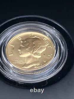 2016 W Mercury Dime Centennial 24k Gold Coin 10¢ Uncirculated 16XB. 9999