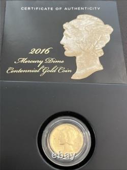 2016 W Mercury Dime Centennial 24k Gold Coin 10¢ Uncirculated 16XB. 9999