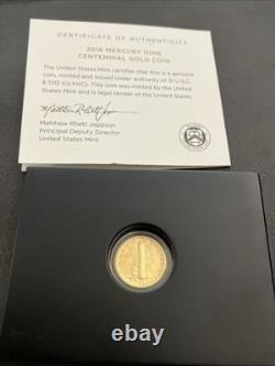 2016 W Mercury Dime Centennial 24k Gold Coin 10¢ Uncirculated 16XB. 9999