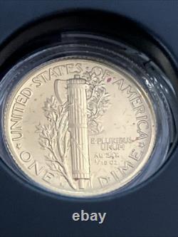2016 W Mercury Dime Centennial 24k Gold Coin 10¢ Uncirculated 16XB. 9999