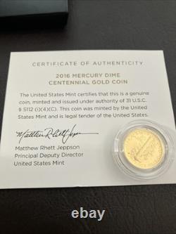 2016 W Mercury Dime Centennial 24k Gold Coin 10¢ Uncirculated 16XB. 9999