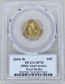 2016-W Mercury Dime Gold 1/10 oz PCGS SP 70 First Strike US Mint 10C