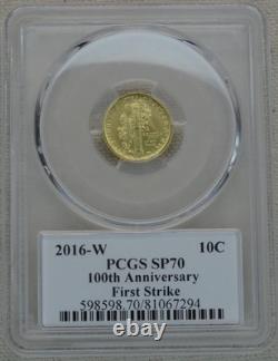 2016-W Mercury Dime Gold PCGS SP 70 1/10 Oz US Mint 10C First Strike