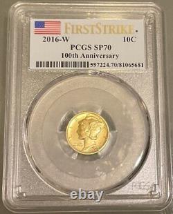 2016 W Mercury Gold Dime 10¢ PCGS SP70 First Strike 100th Anniversary