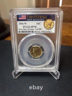 2016 W PCGS 70 First Day Issue 1 Of 300 Mercury Gold Piece