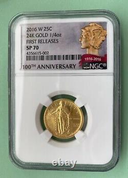 2016-W SLQ 25c 1/4 OZ GOLD FIRST RELEASE 100th ANNIV NGC SP70 MISLABELED ERROR