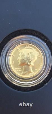 2016 W US Gold Mercury Dime Centennial 1/10 oz. 999 Gold Original Packaging Cert