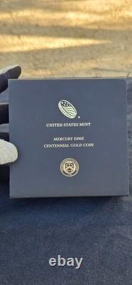 2016 W US Gold Mercury Dime Centennial 1/10 oz. 999 Gold Original Packaging Cert
