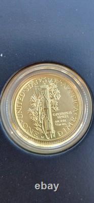 2016 W US Gold Mercury Dime Centennial 1/10 oz. 999 Gold Original Packaging Cert