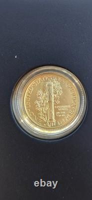 2016 W US Gold Mercury Dime Centennial 1/10 oz. 999 Gold Original Packaging Cert