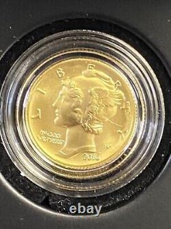 2016 W US Gold Mercury Dime Centennial 1/10 oz Gold Coin With Mint Box & COA