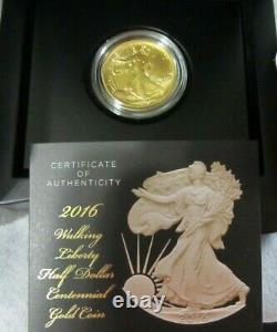 2016-W Walking Liberty Half Dollar Centennial 1/2 ounce GOLD Coin, US Mint 16XA