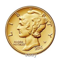 2016-w Gold 1/10 Oz Mercury Dime 100th Anniversary Ogp Box Coa