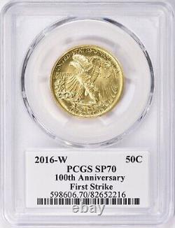 2016-w Pcgs Sp70 First Strike 24k Gold Walking Liberty 50c Centennial Coin