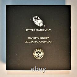 2016-w Standing Liberty Quarter Centennial 1/4 Oz. Gold Coin. 9999 Fine Ogp