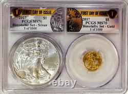 2017 Gold & Silver Eagle Bimetallic Set PCGS MS70 FDOI 1 of First 1000 Struck