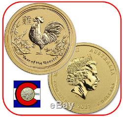 2017 Lunar Rooster 1/20 oz $5 Gold Coin, Series II, Perth Mint in Australia