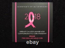 2018 $5 GOLD US Mint Breast Cancer Awareness Commemorative Gold Coin #2