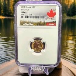 2018 Canadian Gold $5 Polar Bear NGC69 1/10th Fine. 9999 Gold