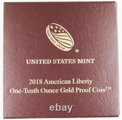 2018 W 1/10 Oz Gold American Liberty High Relief Proof $10 Coin GEM +BOX & COA