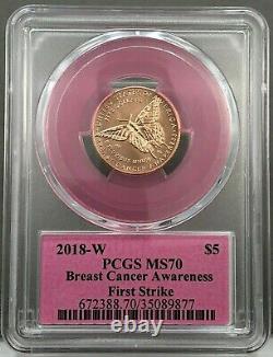 2018-W $5 Breast Cancer Awareness Commemorative Gold Coin PCGS MS70 FIRST STRIKE