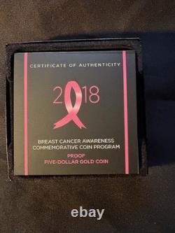 2018-W $5 Breast Cancer Awareness Commemorative Gold Proof Coin OGP & COA