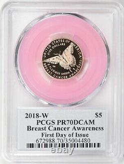 2018 W $5 Breast Cancer Awareness Gold Coin PCGS PR70 DCAM FDOI Hand Signed