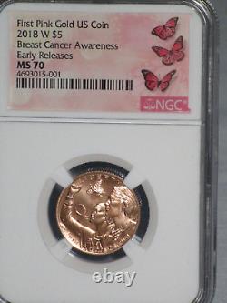 2018 W $5 First Pink Gold Breast Cancer Awareness Early Release NGC MS70