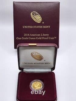 2018-W American Liberty 1/10oz Proof Gold Coin in OGP (122DM)