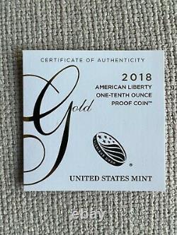 2018-W American Liberty 1/10th Ounce Gold Proof $10 Coin in Mint Packaging