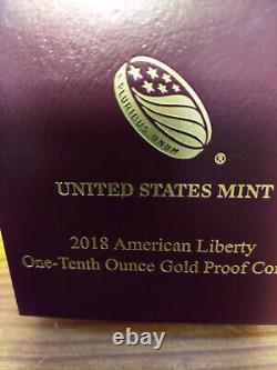 2018-W American Liberty High Relief Proof 70 1/10 oz Gold OGP & COA