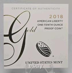 2018-W American Liberty United States 1/10 oz. 9999 Fine Gold Proof Coin WithCOA