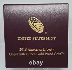 2018-W American Liberty United States 1/10 oz. 9999 Fine Gold Proof Coin WithCOA